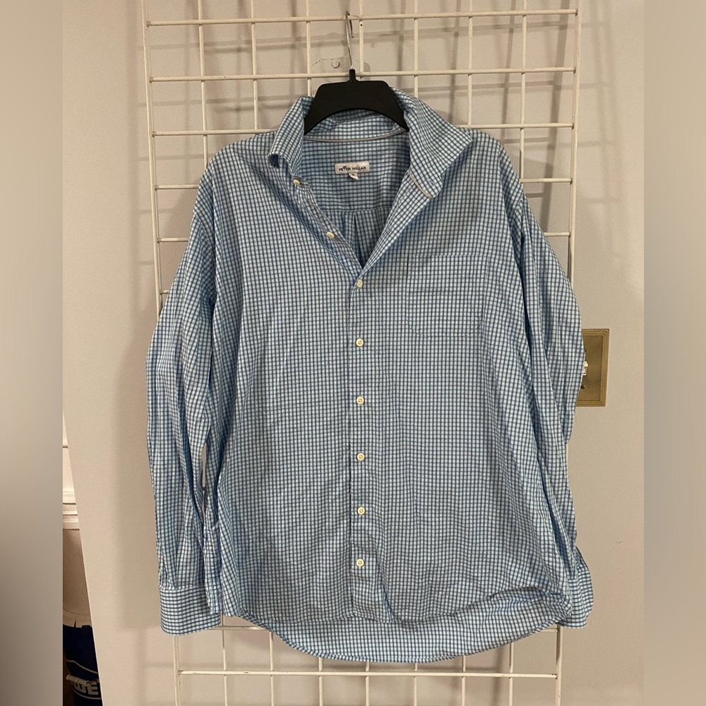 Peter Millar xl button down shirt men’s blue white casual career